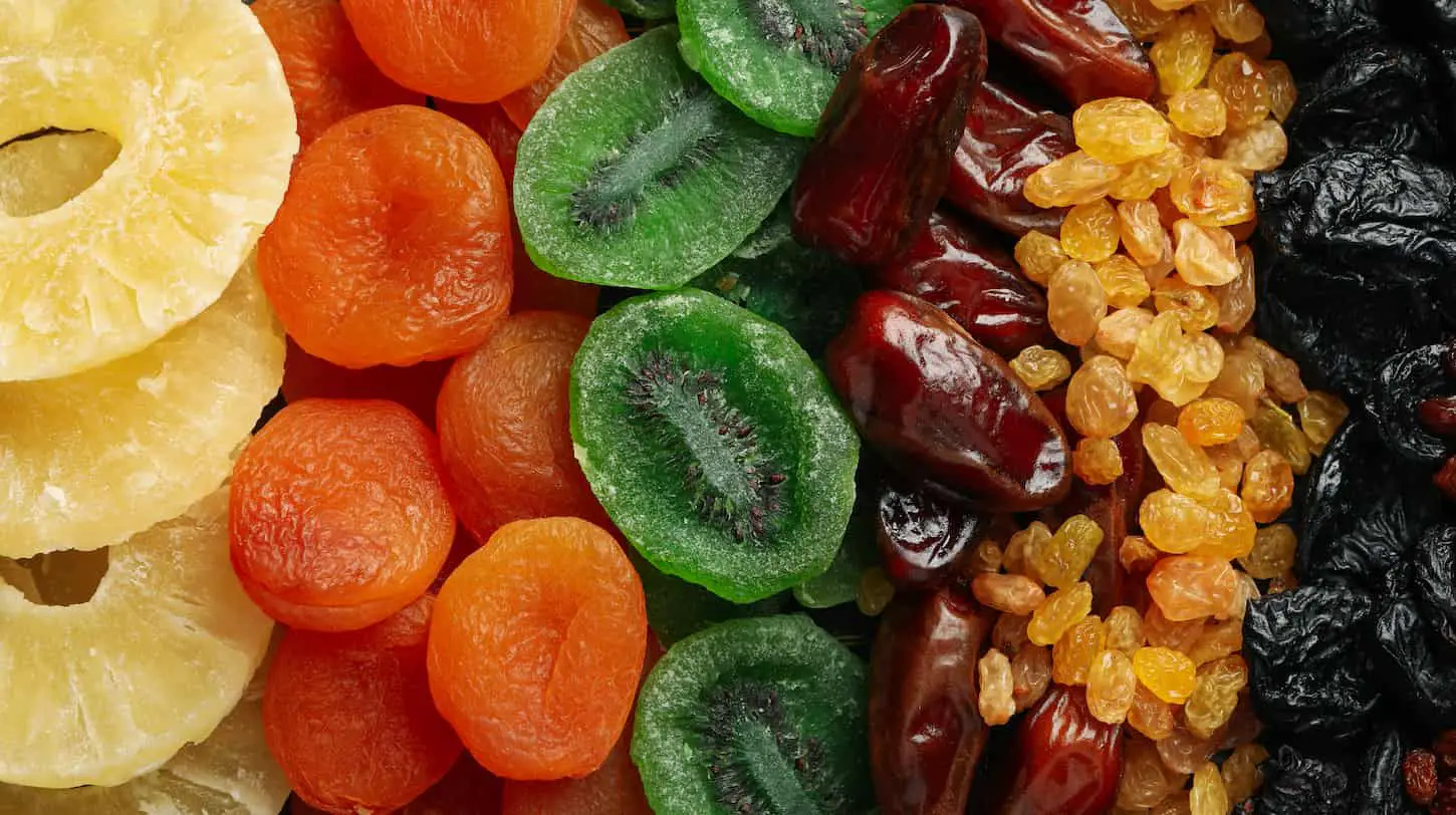 An image of different dried fruits and nuts.